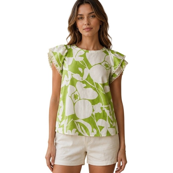 Christian Siriano Tops - Christian Siriano Linen Blend Top Medium Tropical Coastal Resort Euro Summer‎
